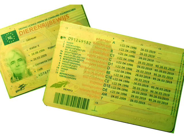 Walter Getreuer dierhouderij diploma, ook wel dierhouderschapbewijs of dierrijbewijs genoemd.
